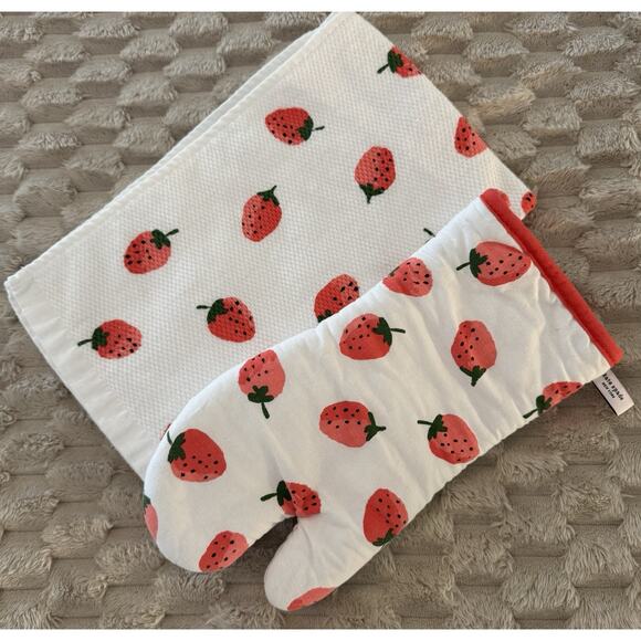 Kate Spade New York Strawberry Kitchen Towel and Oven Mitt - Picture 1 of 5